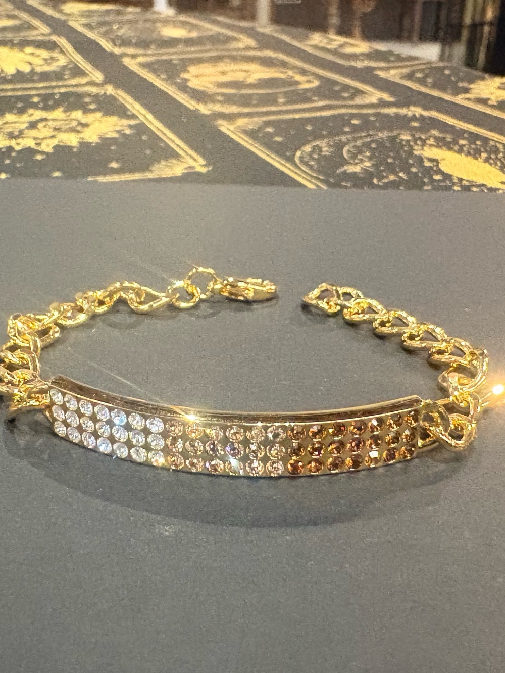 Tri Stone Gold-Tone Pave Bar Chain Bracelet -